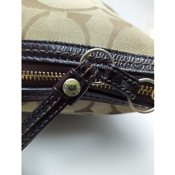 Coach Signature Brown Canvas Leather Trim Zipper Crossbody Shoulder Bag - Picture 14 of 14